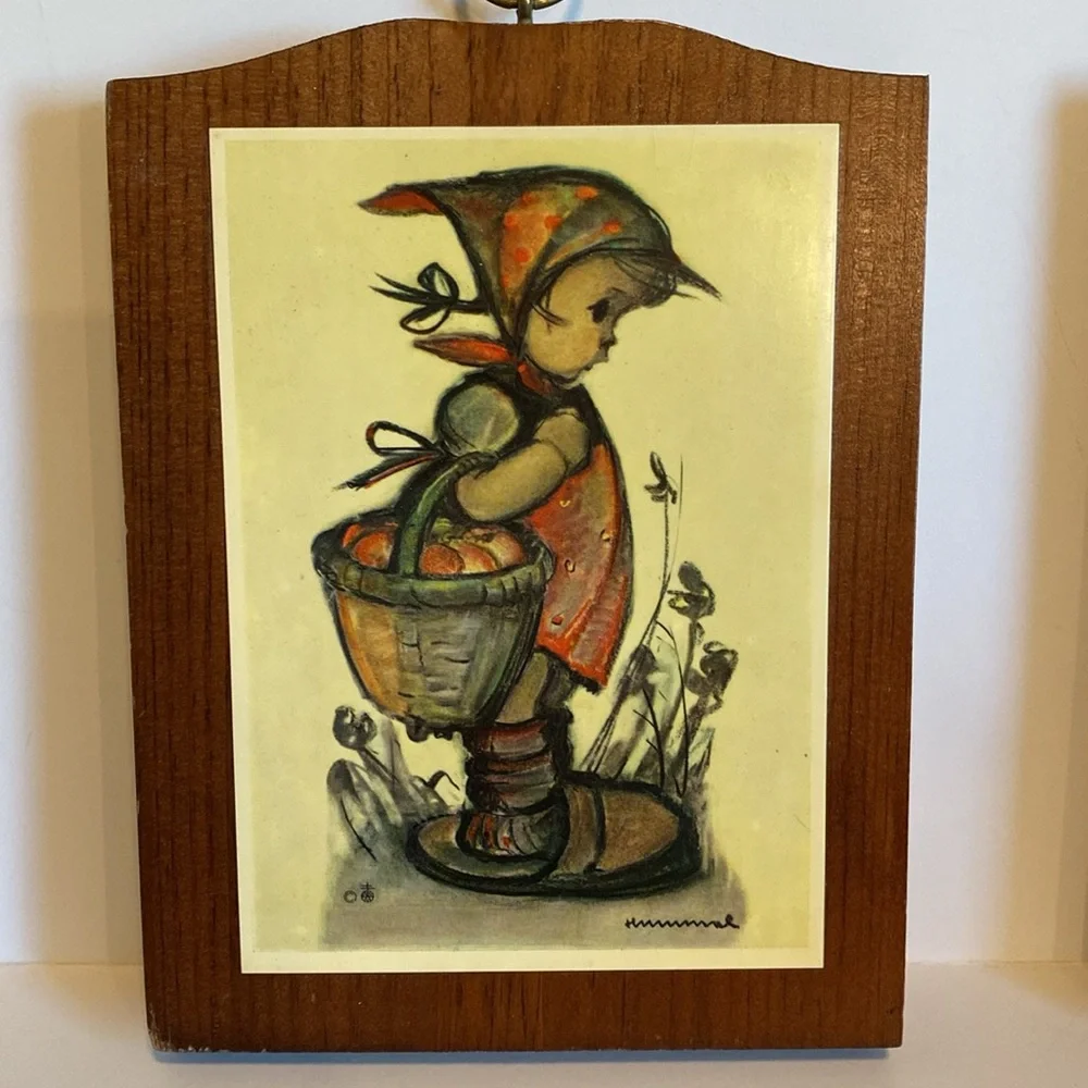 2 Vintage Hummel Wood Plaque Art Print Wall Art Boy & Girl